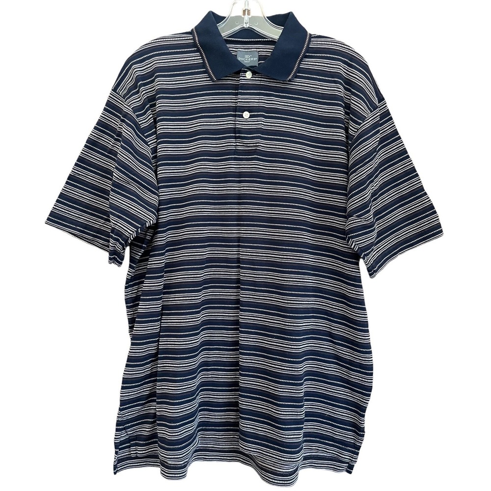 Dockers Golf Polo Shirt Mens Large Blue Striped Performance Country Club Preppy